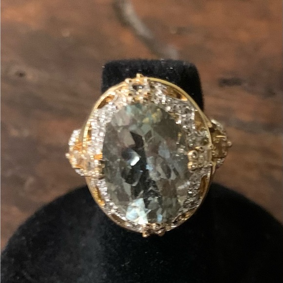 Prasiolite Amethyst. Ring. SZ 5. SS two tone. 5 Ct. Oval - Picture 8 of 9